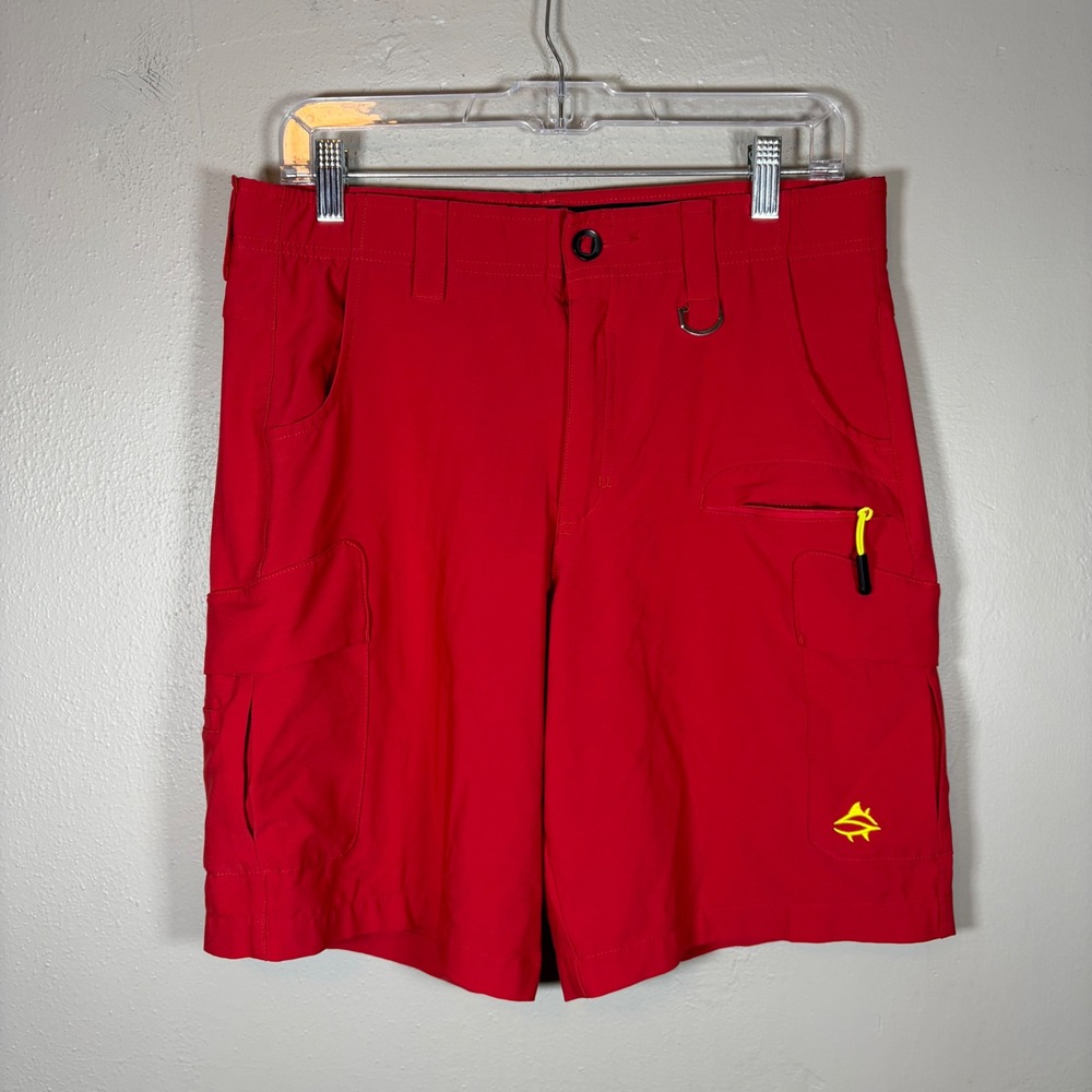 Loco Skailz Mens Red Fishing Cargo Shorts Size 32 Performance Quick Dry Stretch